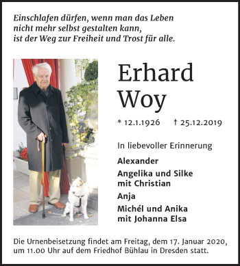 Traueranzeige von Erhard Woy von Mitteldeutsche Zeitung Dessau-Roßlau