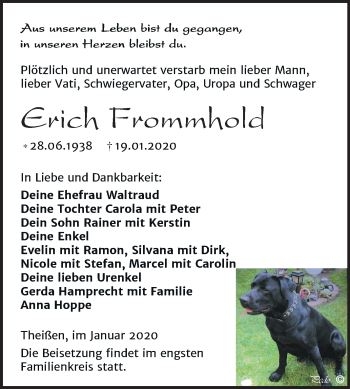 Traueranzeige von Erich Frommhold von Mitteldeutsche Zeitung Zeitz