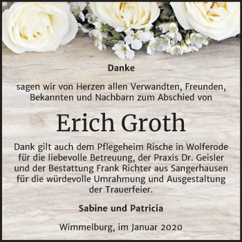 Traueranzeige von Erich Groth von Mitteldeutsche Zeitung Mansfelder Land