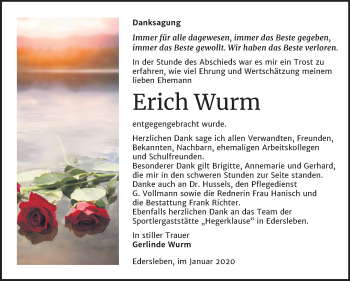 Traueranzeige von Erich Wurm von Mitteldeutsche Zeitung Sangerhausen