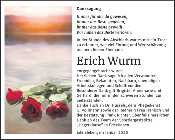 Traueranzeige von Erich Wurm von Mitteldeutsche Zeitung Sangerhausen