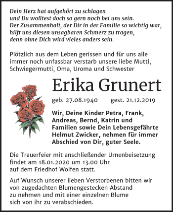 Traueranzeige von Erika Grunert von Mitteldeutsche Zeitung Bitterfeld