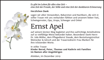 Traueranzeige von Ernst Apel von Super Sonntag Bernburg