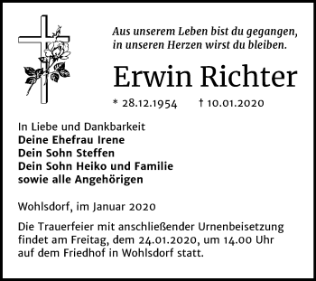Traueranzeige von Erwin Richter von Mitteldeutsche Zeitung Bernburg