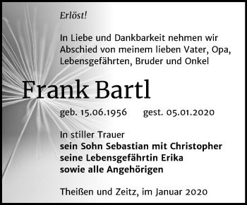 Traueranzeige von Frank Bartl von Super Sonntag Zeitz