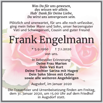 Traueranzeige von Frank Engelmann von Mitteldeutsche Zeitung Mansfelder Land