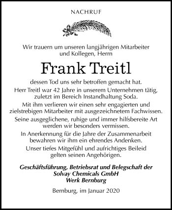Traueranzeige von Frank Treitl von Mitteldeutsche Zeitung 