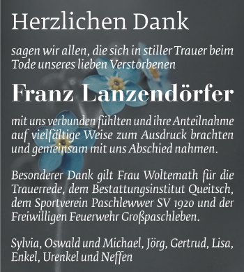 Traueranzeige von Franz Lanzendörfer von Mitteldeutsche Zeitung Köthen