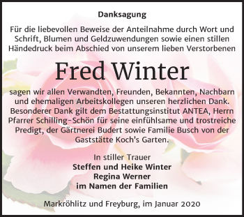 Traueranzeige von Fred Winter von Mitteldeutsche Zeitung Weißenfels