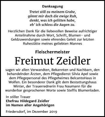 Traueranzeige von Freimut Zeidler von Mitteldeutsche Zeitung Bitterfeld
