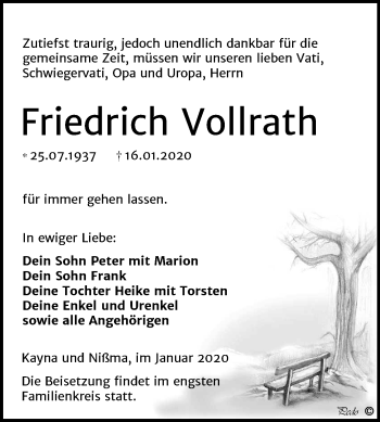 Traueranzeige von Friedrich Vollrath von Mitteldeutsche Zeitung Zeitz