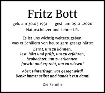 Traueranzeige von Fritz Bott von Mitteldeutsche Zeitung Bitterfeld