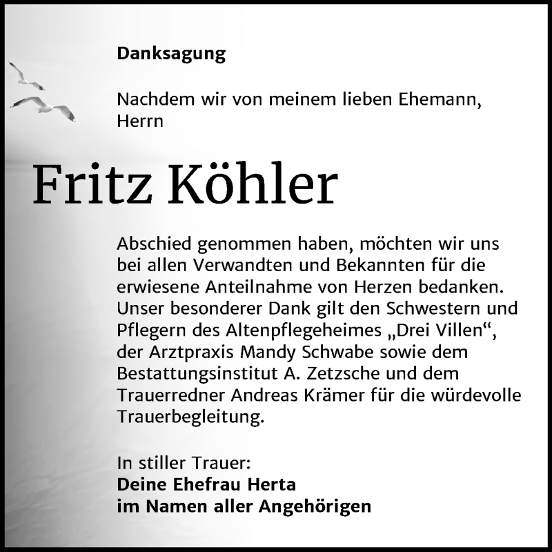  Traueranzeige für Fritz Köhler vom 08.01.2020 aus Wochenspiegel Weißenfels