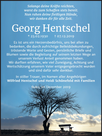 Traueranzeige von Georg Hentschel von Super Sonntag Wittenberg