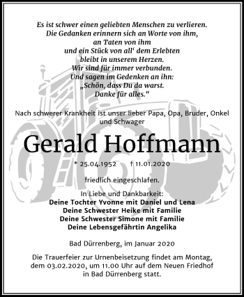 Traueranzeige von Gerald Hoffmanie von Mitteldeutsche Zeitung Merseburg/Querfurt