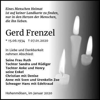 Traueranzeige von Gerd Frenzel von Wochenspiegel Weißenfels