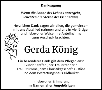 Traueranzeige von Gerda König von Super Sonntag Quedlinburg
