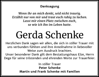 Traueranzeige von Gerda Schenke von Super Sonntag Dessau-Roßlau