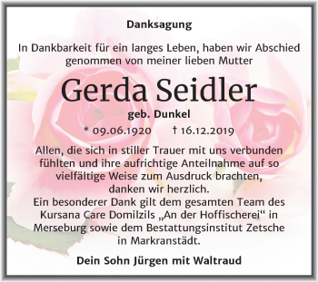 Traueranzeige von Gerda Seidler von Mitteldeutsche Zeitung Merseburg/Querfurt