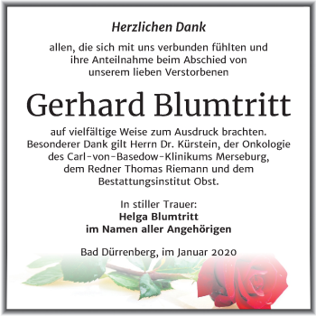 Traueranzeige von Gerhard Blumtritt von Super Sonntag Merseburg/Querfurt