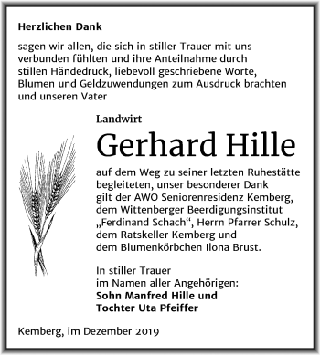 Traueranzeige von Gerhard Hille von Mitteldeutsche Zeitung Wittenberg