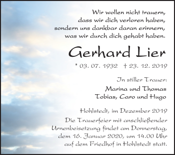 Traueranzeige von Gerhard Lier von Super Sonntag Sangerhausen