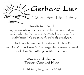 Traueranzeige von Gerhard Lier von Super Sonntag Sangerhausen