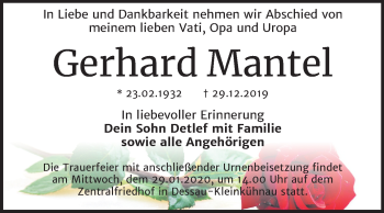 Traueranzeige von Gerhard Mantel von Mitteldeutsche Zeitung Dessau-Roßlau