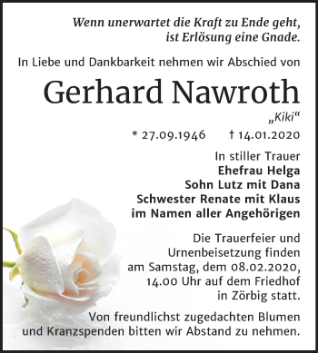 Traueranzeige von Gerhard Nawroth von Mitteldeutsche Zeitung Bitterfeld