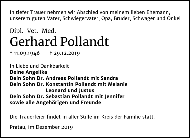  Traueranzeige für Gerhard Pollandt vom 11.01.2020 aus Super Sonntag Wittenberg