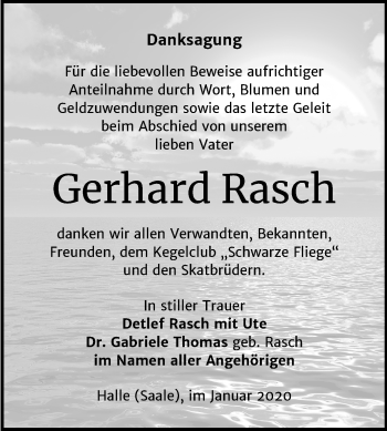 Traueranzeige von Gerhard Rasch von Mitteldeutsche Zeitung Halle/Saalkreis