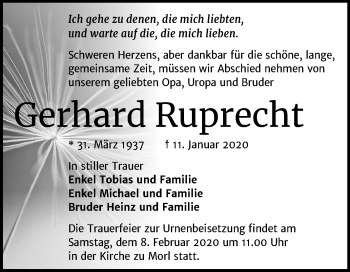 Traueranzeige von Gerhard Ruprecht von Mitteldeutsche Zeitung Halle/Saalkreis