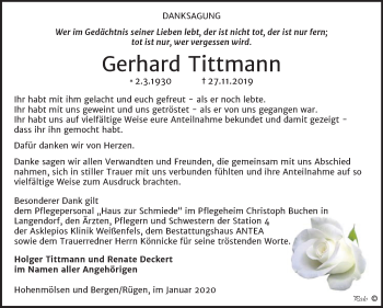 Traueranzeige von Gerhard Tittmann von Mitteldeutsche Zeitung Weißenfels