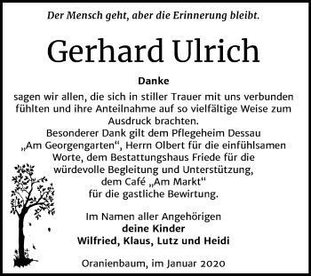 Traueranzeige von Gerhard Ulrich von Mitteldeutsche Zeitung Wittenberg