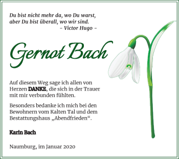 Traueranzeige von Gernot Bach von Wochenspiegel Naumburg/Nebra