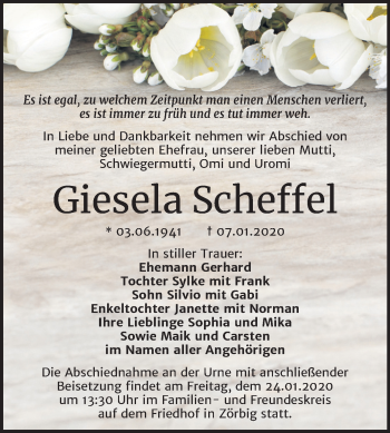 Traueranzeige von Giesela Scheffel von Mitteldeutsche Zeitung Bitterfeld