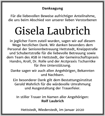 Traueranzeige von Gisela Laubrich von Super Sonntag Mansfelder Land