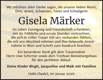 Traueranzeige von Gisela Märker von Mitteldeutsche Zeitung Halle/Saalkreis