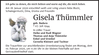Traueranzeige von Gisela Thümmler von Mitteldeutsche Zeitung Halle/Saalkreis