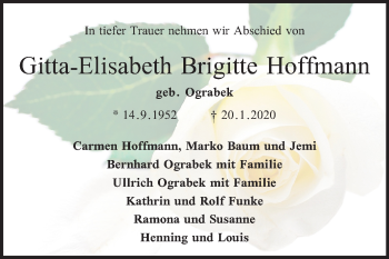 Traueranzeige von Gitta-Elisabeth Brigitte Hoffmann von Mitteldeutsche Zeitung Quedlinburg