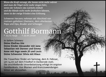 Traueranzeige von Gotthilf Bormann von Mitteldeutsche Zeitung Quedlinburg