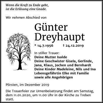Traueranzeige von Günter Dreyhaupt von Wochenspiegel Weißenfels