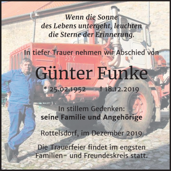 Traueranzeige von Günter Funke von Mitteldeutsche Zeitung Mansfelder Land