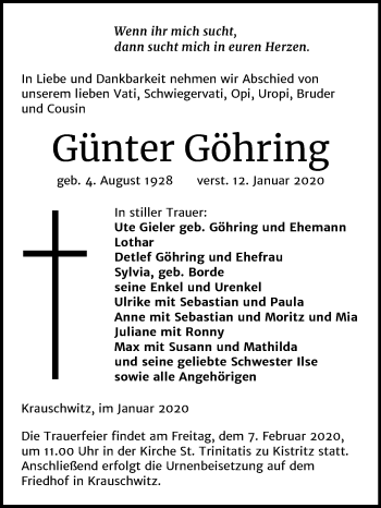 Traueranzeige von Günter Göhring von Mitteldeutsche Zeitung Weißenfels