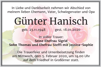 Traueranzeige von Günter Hanisch von Mitteldeutsche Zeitung Mansfelder Land