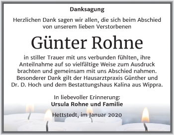 Traueranzeige von Günter Rohne von Wochenspiegel Mansfelder Land
