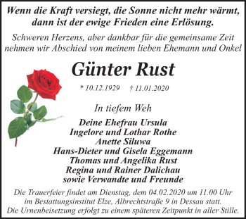 Traueranzeige von Günter Rust von Super Sonntag Dessau-Roßlau