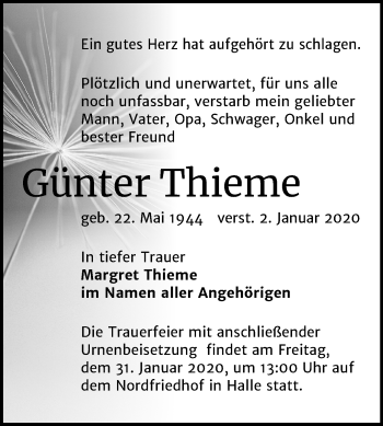 Traueranzeige von Günter Thieme von Mitteldeutsche Zeitung Halle/Saalkreis