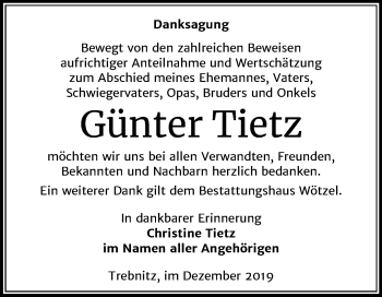 Traueranzeige von Günter Tietz von Mitteldeutsche Zeitung Zeitz