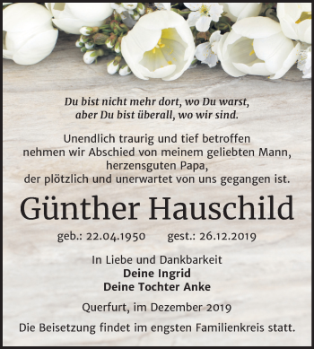 Traueranzeige von Günther Hauschild von Mitteldeutsche Zeitung Merseburg/Querfurt